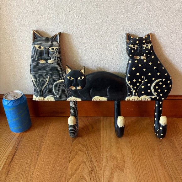 Cat Coat Hat Umbrella Rack Coat Hanger Wood Rack Hanger Striped Polka Dot Cats - Picture 1 of 9